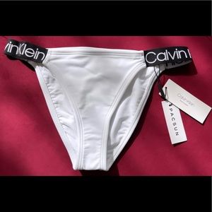 *BRAND NEW* Calvin Klein Logo Elastic High Cut Bikini Bottom in White